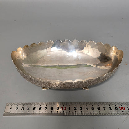 Delightful Quality Antique Persian Silver Engraved Oval Shaped Bowl
