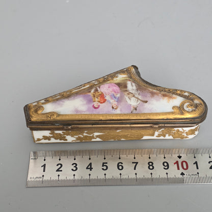 Rare 19th Century French Porcelain Snuff Box – Harp Form – Hand Painted