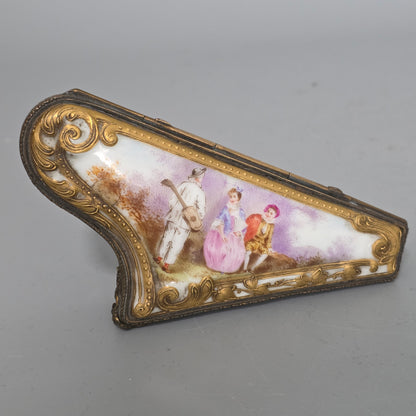 Rare 19th Century French Porcelain Snuff Box – Harp Form – Hand Painted