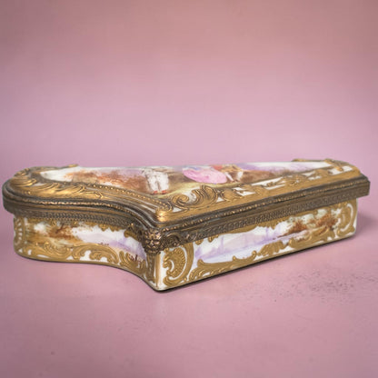 Rare 19th Century French Porcelain Snuff Box – Harp Form – Hand Painted