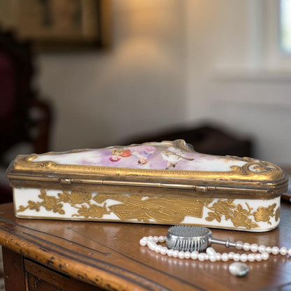 Rare 19th Century French Porcelain Snuff Box – Harp Form – Hand Painted