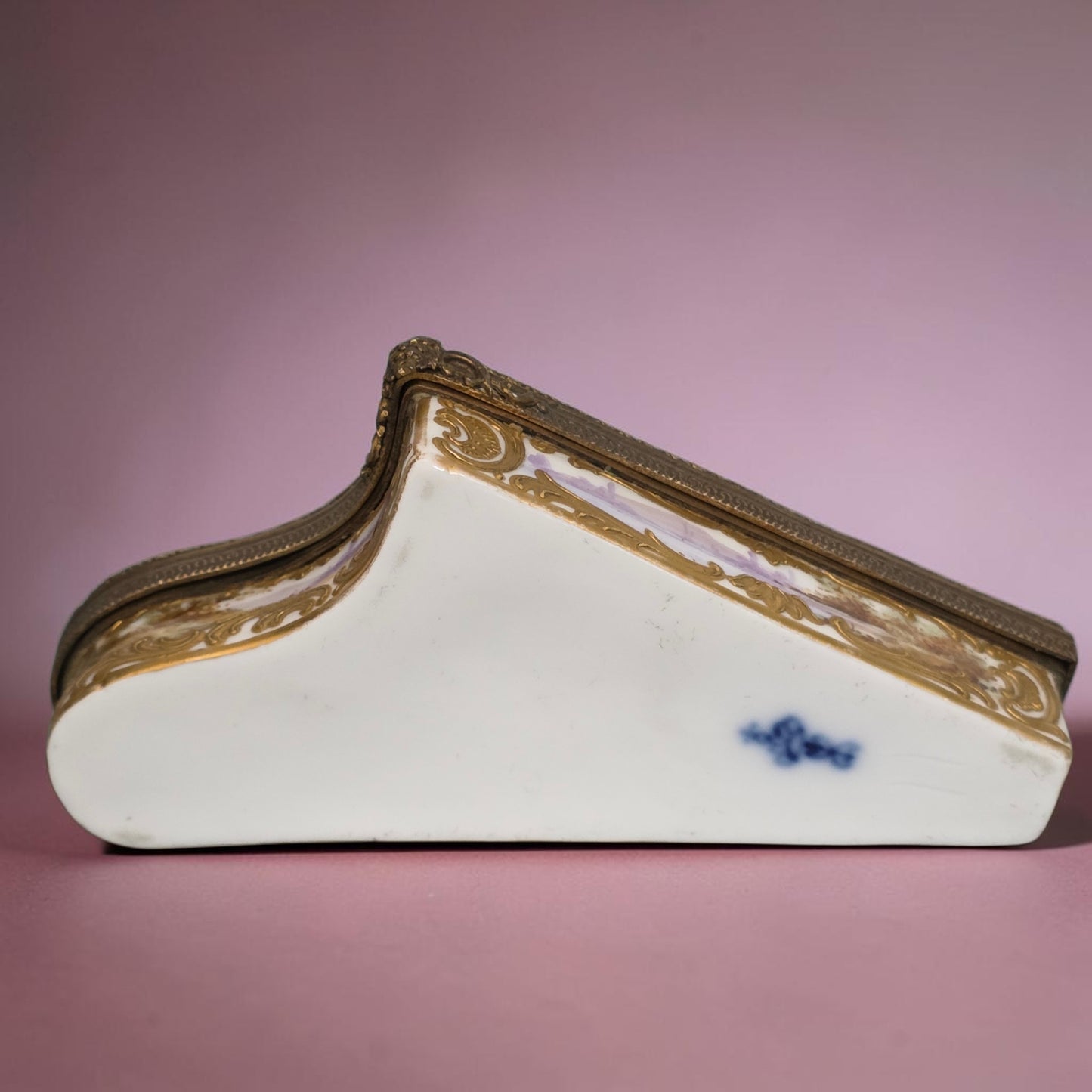 Rare 19th Century French Porcelain Snuff Box – Harp Form – Hand Painted