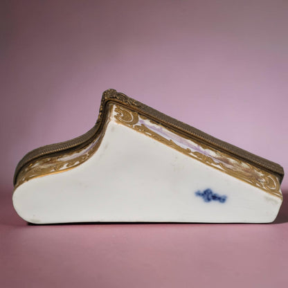 Rare 19th Century French Porcelain Snuff Box – Harp Form – Hand Painted