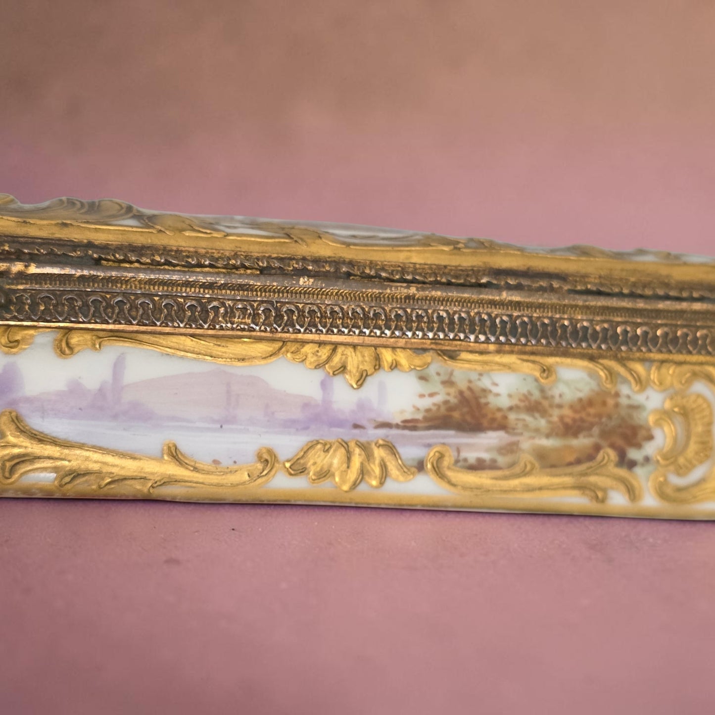 Rare 19th Century French Porcelain Snuff Box – Harp Form – Hand Painted