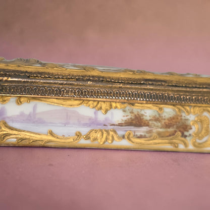 Rare 19th Century French Porcelain Snuff Box – Harp Form – Hand Painted