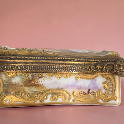 Rare 19th Century French Porcelain Snuff Box – Harp Form – Hand Painted