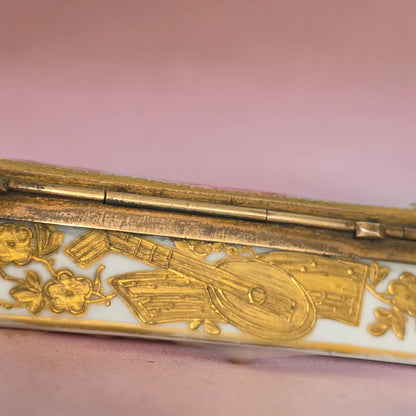 Rare 19th Century French Porcelain Snuff Box – Harp Form – Hand Painted
