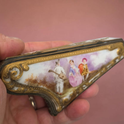 Rare 19th Century French Porcelain Snuff Box – Harp Form – Hand Painted
