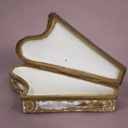 Rare 19th Century French Porcelain Snuff Box – Harp Form – Hand Painted