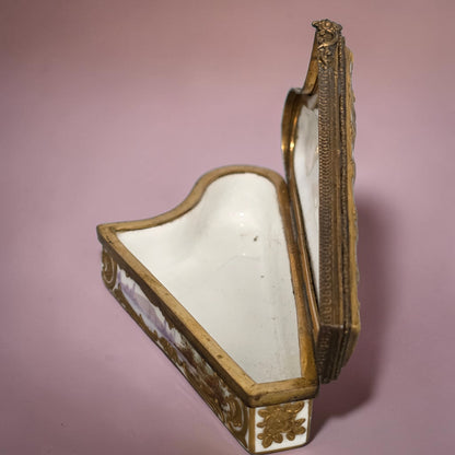 Rare 19th Century French Porcelain Snuff Box – Harp Form – Hand Painted