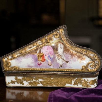 Rare 19th Century French Porcelain Snuff Box – Harp Form – Hand Painted