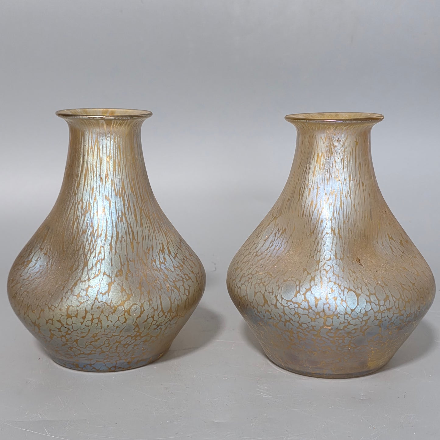 Fabulous pair of “Candia Papillon” Pattern Iridescent Glass Loetz vases c1900