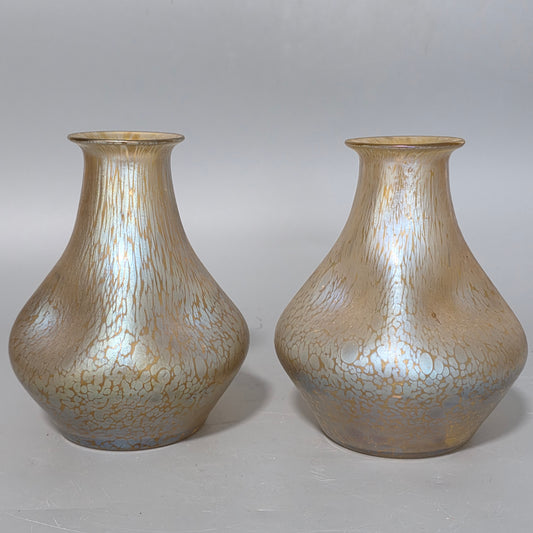 Fabulous pair of “Candia Papillon” Pattern Iridescent Glass Loetz vases c1900