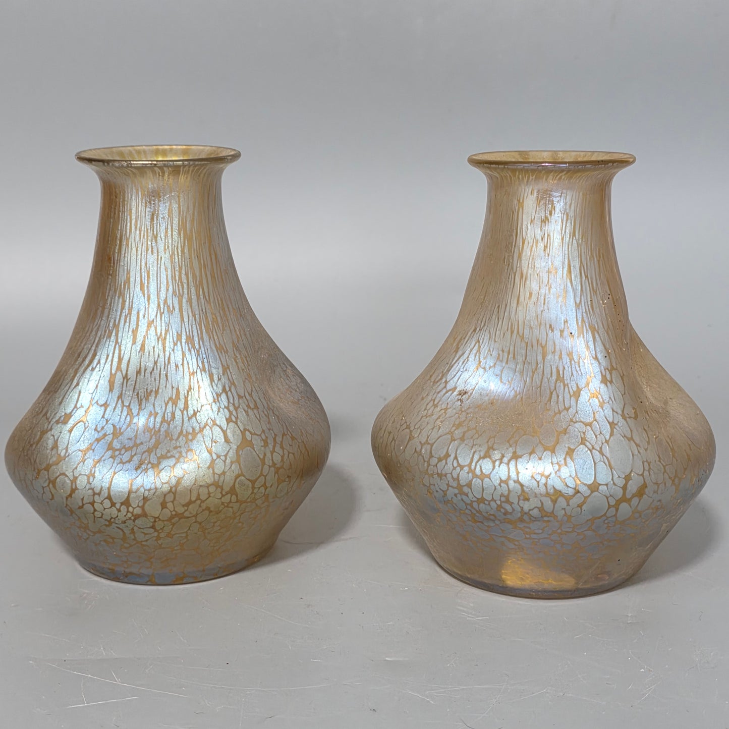 Fabulous pair of “Candia Papillon” Pattern Iridescent Glass Loetz vases c1900