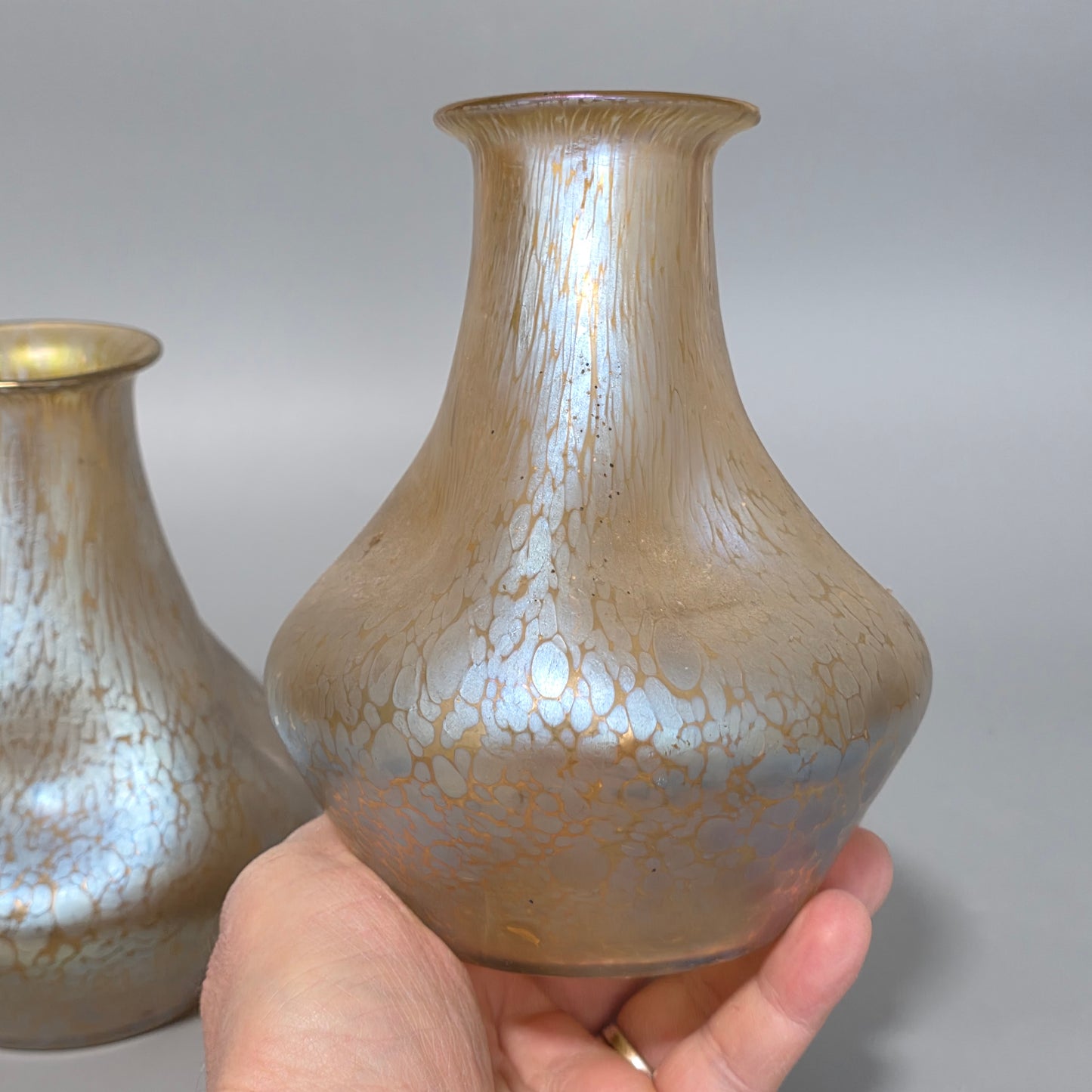 Fabulous pair of “Candia Papillon” Pattern Iridescent Glass Loetz vases c1900