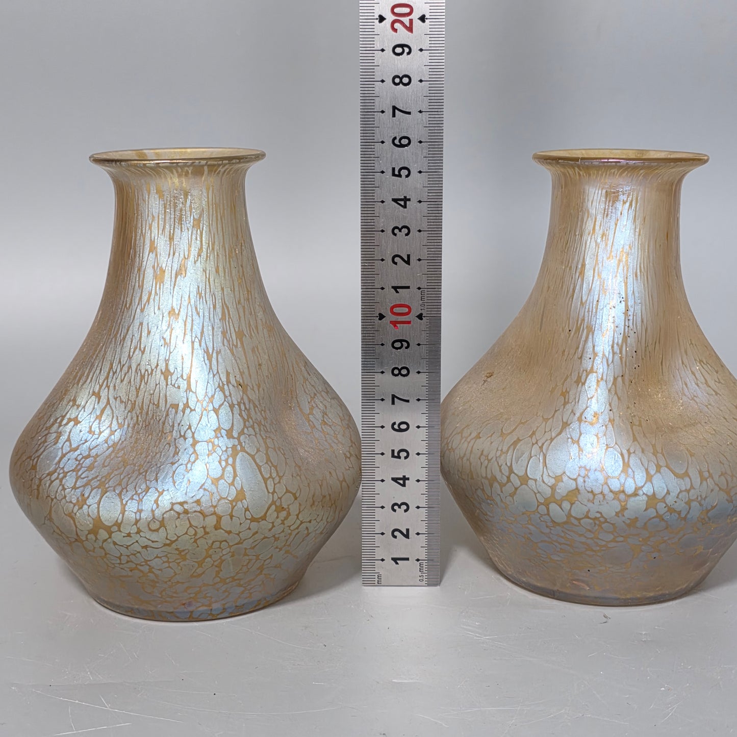 Fabulous pair of “Candia Papillon” Pattern Iridescent Glass Loetz vases c1900