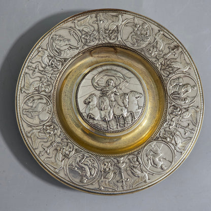 Elkington, Victorian, Neo Classical Silver Plate on Brass Circular Inkstand. Elkington & Co.c1875