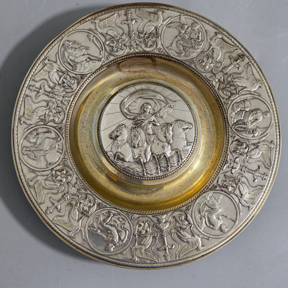 Elkington, Victorian, Neo Classical Silver Plate on Brass Circular Inkstand. Elkington & Co.c1875