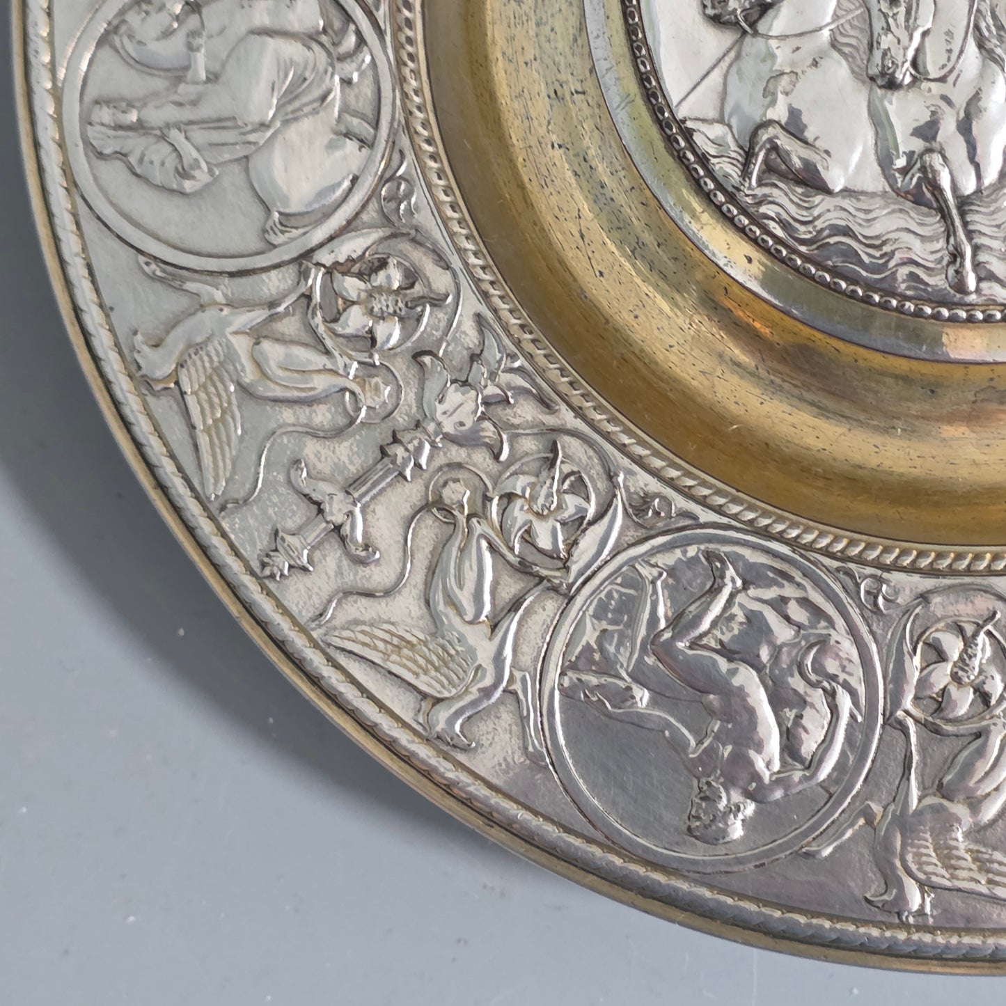 Elkington, Victorian, Neo Classical Silver Plate on Brass Circular Inkstand. Elkington & Co.c1875