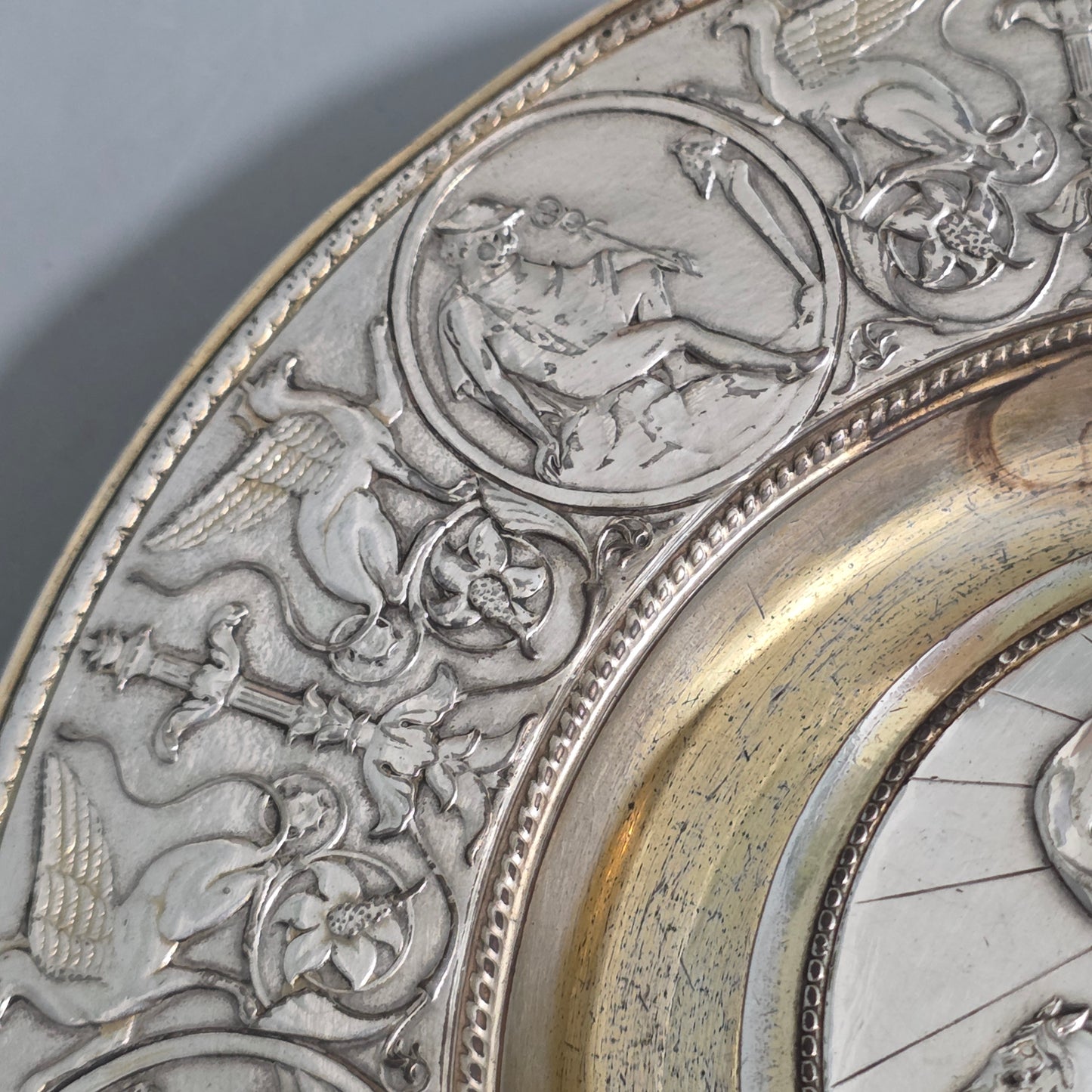 Elkington, Victorian, Neo Classical Silver Plate on Brass Circular Inkstand. Elkington & Co.c1875