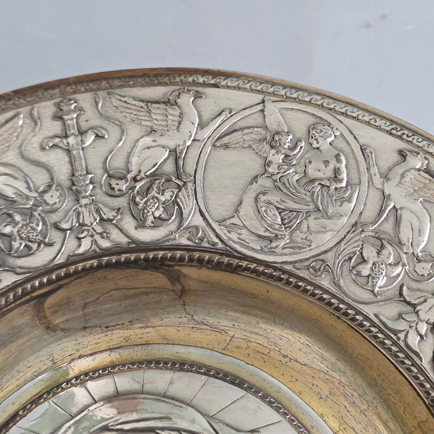 Elkington, Victorian, Neo Classical Silver Plate on Brass Circular Inkstand. Elkington & Co.c1875