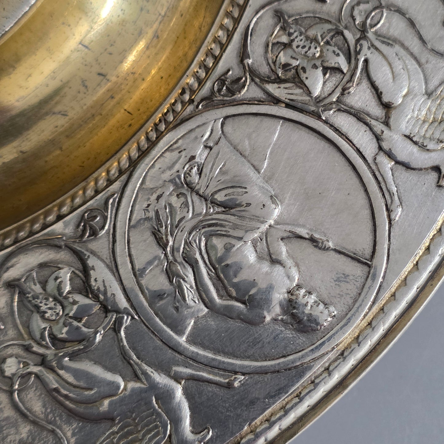 Elkington, Victorian, Neo Classical Silver Plate on Brass Circular Inkstand. Elkington & Co.c1875