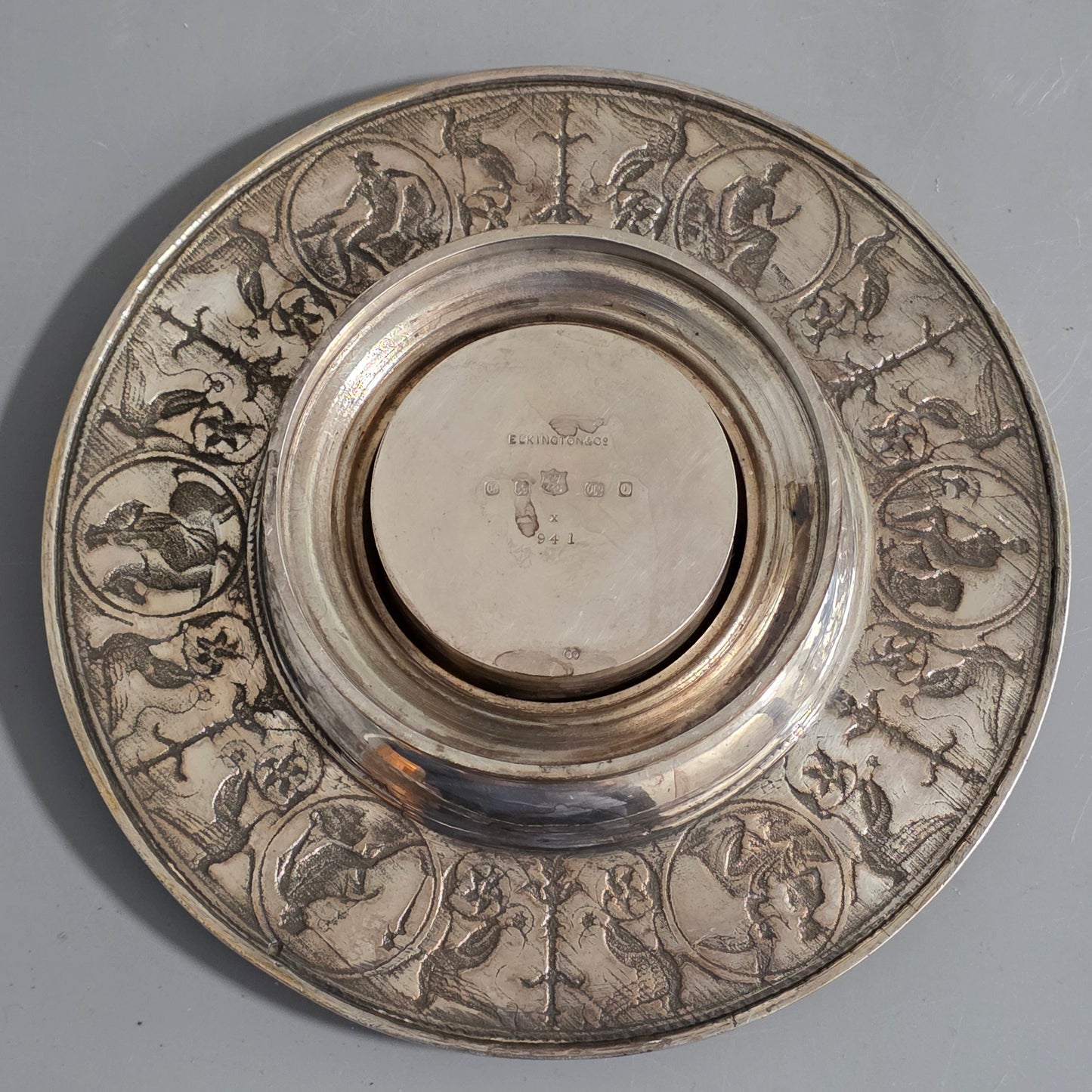Elkington, Victorian, Neo Classical Silver Plate on Brass Circular Inkstand. Elkington & Co.c1875
