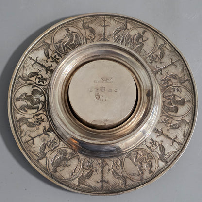Elkington, Victorian, Neo Classical Silver Plate on Brass Circular Inkstand. Elkington & Co.c1875