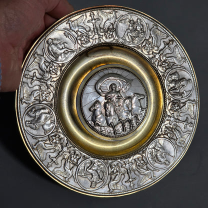 Elkington, Victorian, Neo Classical Silver Plate on Brass Circular Inkstand. Elkington & Co.c1875