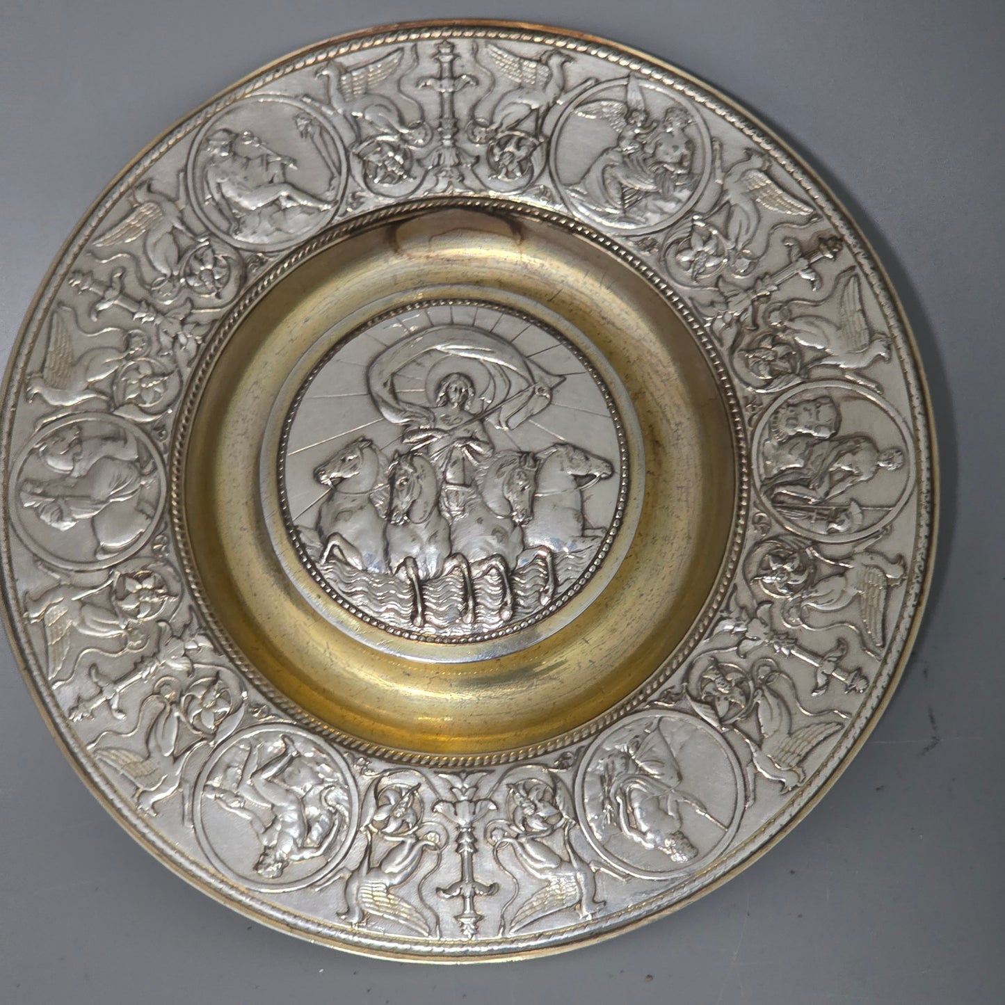 Elkington, Victorian, Neo Classical Silver Plate on Brass Circular Inkstand. Elkington & Co.c1875