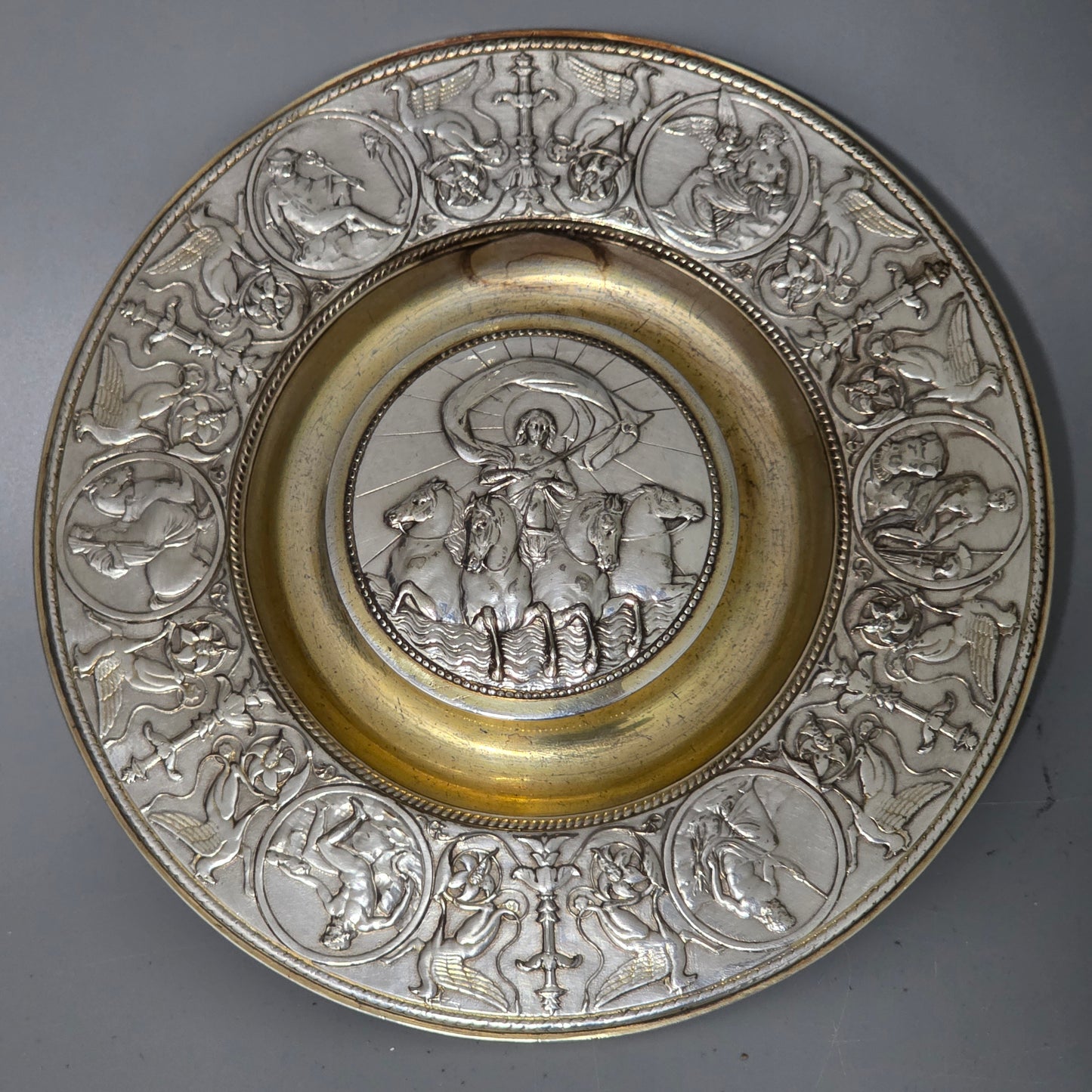 Elkington, Victorian, Neo Classical Silver Plate on Brass Circular Inkstand. Elkington & Co.c1875