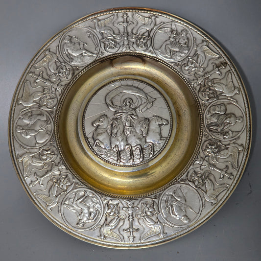 Elkington, Victorian, Neo Classical Silver Plate on Brass Circular Inkstand. Elkington & Co.c1875