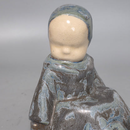 Berthe Savigny (1882-1958) 'un Bébé Assis' Charming Hb Quimper Stoneware Figure By Berthe Savigny, C.1930