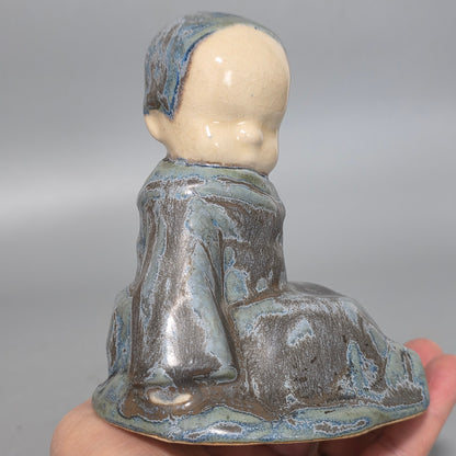 Berthe Savigny (1882-1958) 'un Bébé Assis' Charming Hb Quimper Stoneware Figure By Berthe Savigny, C.1930