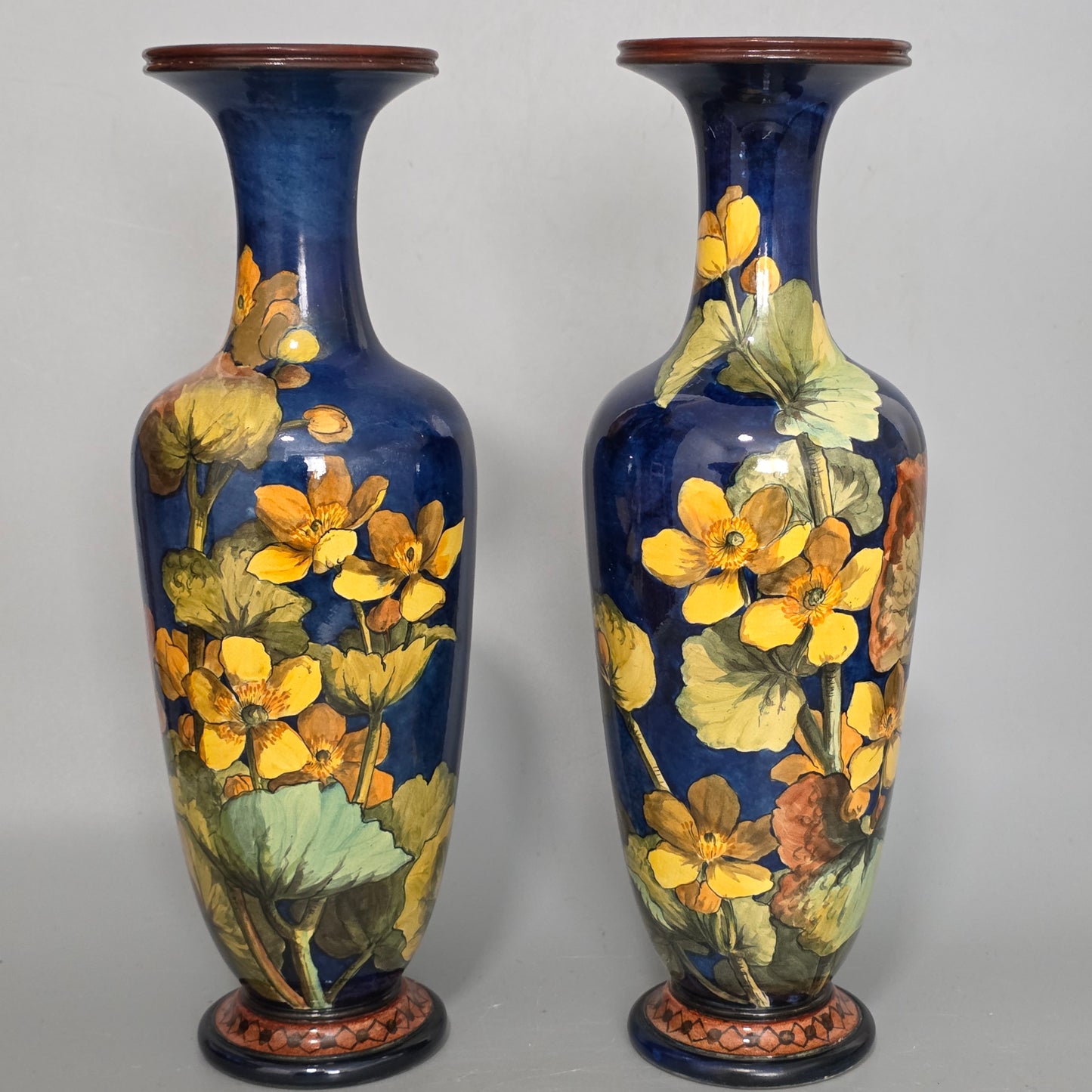 A Pair Of Doulton Lambeth Faience Vases, Late 19th Century, Decorated By Alberta L. Green
