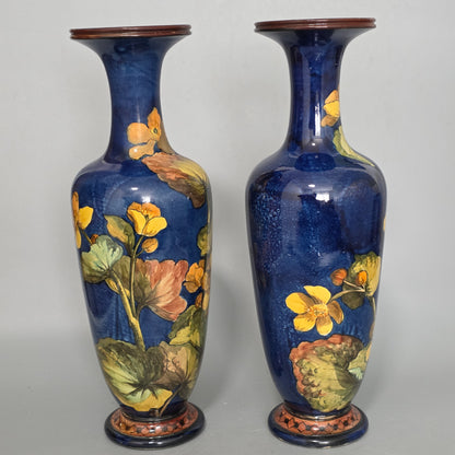 A Pair Of Doulton Lambeth Faience Vases, Late 19th Century, Decorated By Alberta L. Green