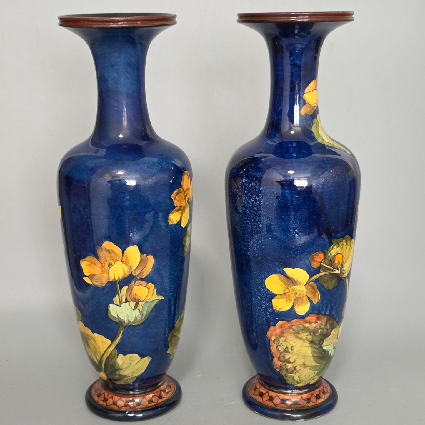 A Pair Of Doulton Lambeth Faience Vases, Late 19th Century, Decorated By Alberta L. Green