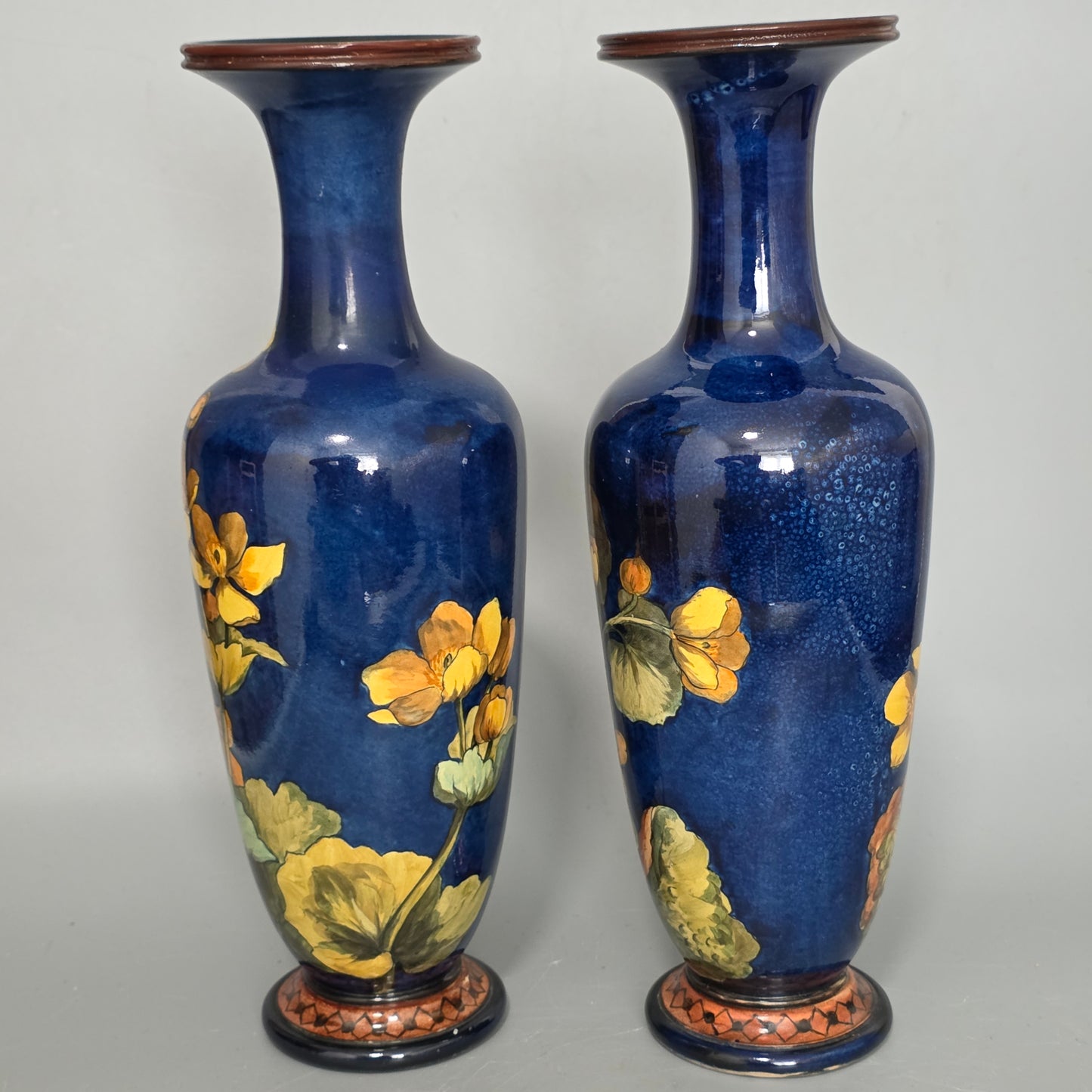 A Pair Of Doulton Lambeth Faience Vases, Late 19th Century, Decorated By Alberta L. Green