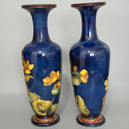 A Pair Of Doulton Lambeth Faience Vases, Late 19th Century, Decorated By Alberta L. Green