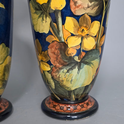 A Pair Of Doulton Lambeth Faience Vases, Late 19th Century, Decorated By Alberta L. Green