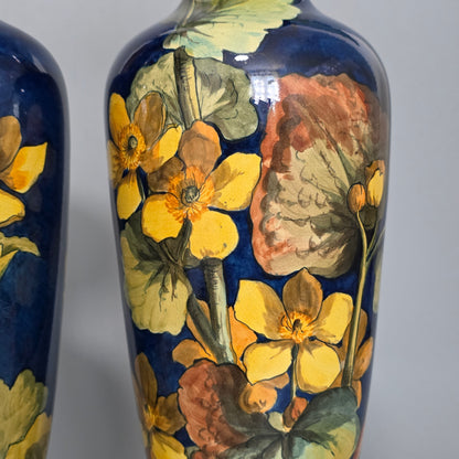A Pair Of Doulton Lambeth Faience Vases, Late 19th Century, Decorated By Alberta L. Green