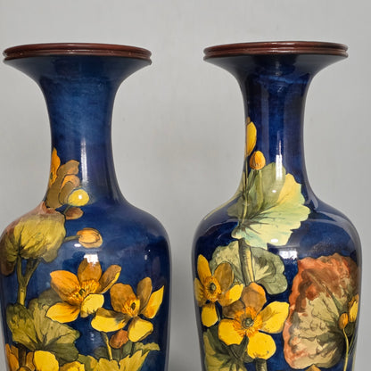 A Pair Of Doulton Lambeth Faience Vases, Late 19th Century, Decorated By Alberta L. Green