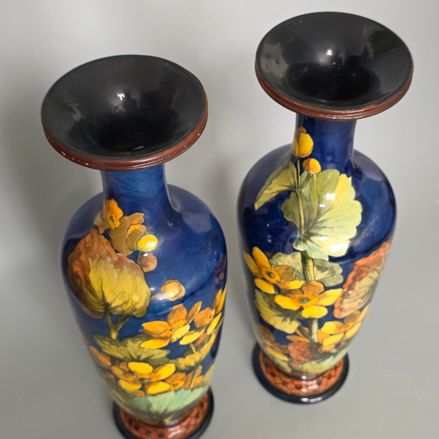 A Pair Of Doulton Lambeth Faience Vases, Late 19th Century, Decorated By Alberta L. Green