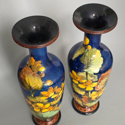 A Pair Of Doulton Lambeth Faience Vases, Late 19th Century, Decorated By Alberta L. Green