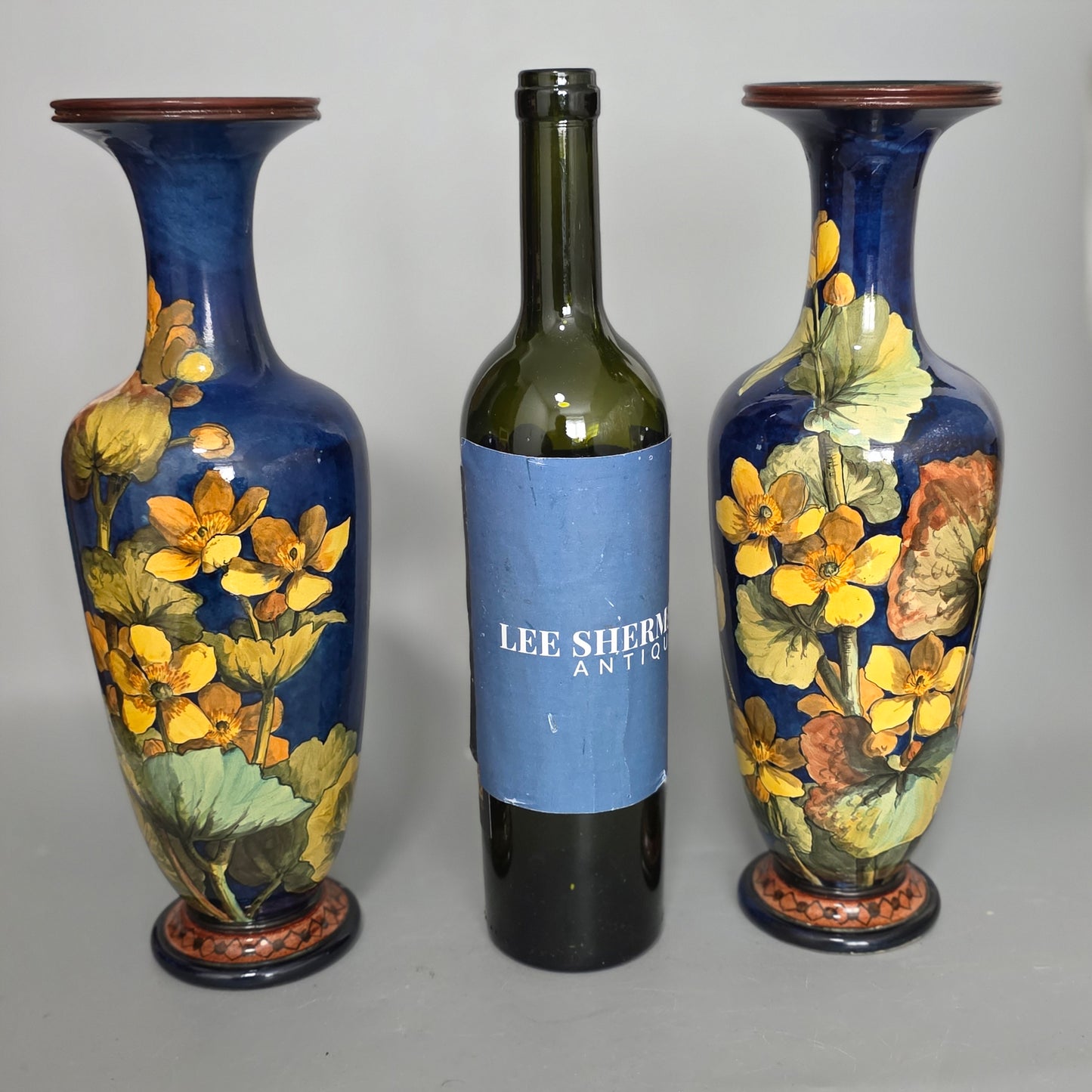 A Pair Of Doulton Lambeth Faience Vases, Late 19th Century, Decorated By Alberta L. Green