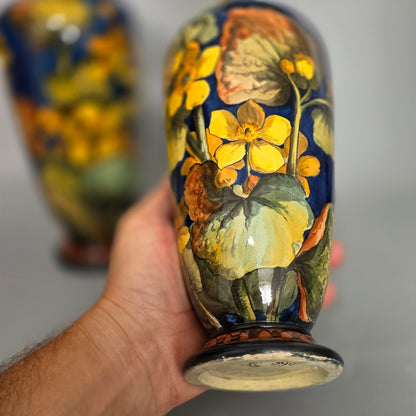 A Pair Of Doulton Lambeth Faience Vases, Late 19th Century, Decorated By Alberta L. Green