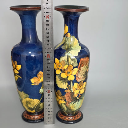 A Pair Of Doulton Lambeth Faience Vases, Late 19th Century, Decorated By Alberta L. Green