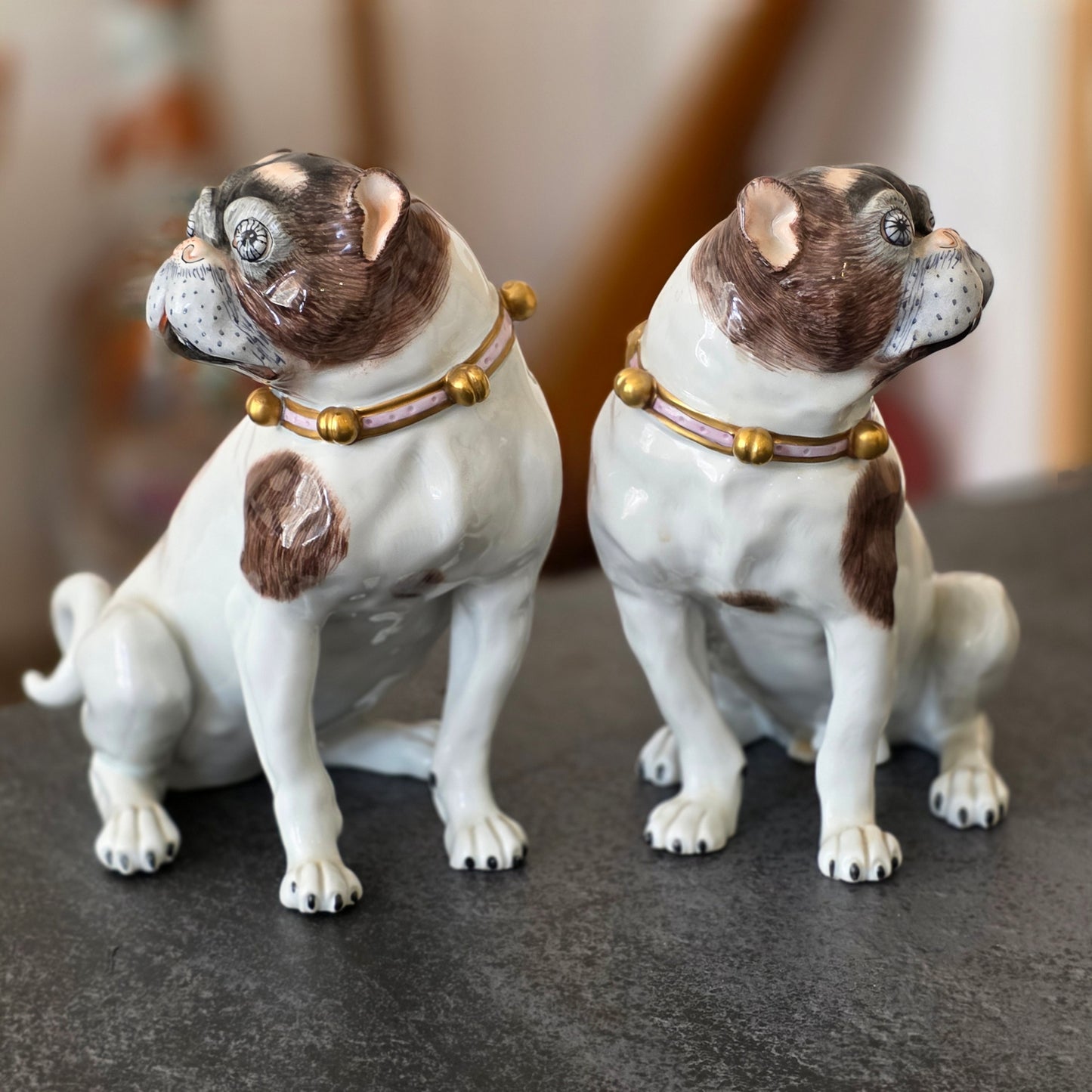 Charming Rare Pair Of Dresden Saxon Porcelain Pug Dog Figurines – Male & Female | Early 20th Century