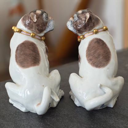 Charming Rare Pair Of Dresden Saxon Porcelain Pug Dog Figurines – Male & Female | Early 20th Century