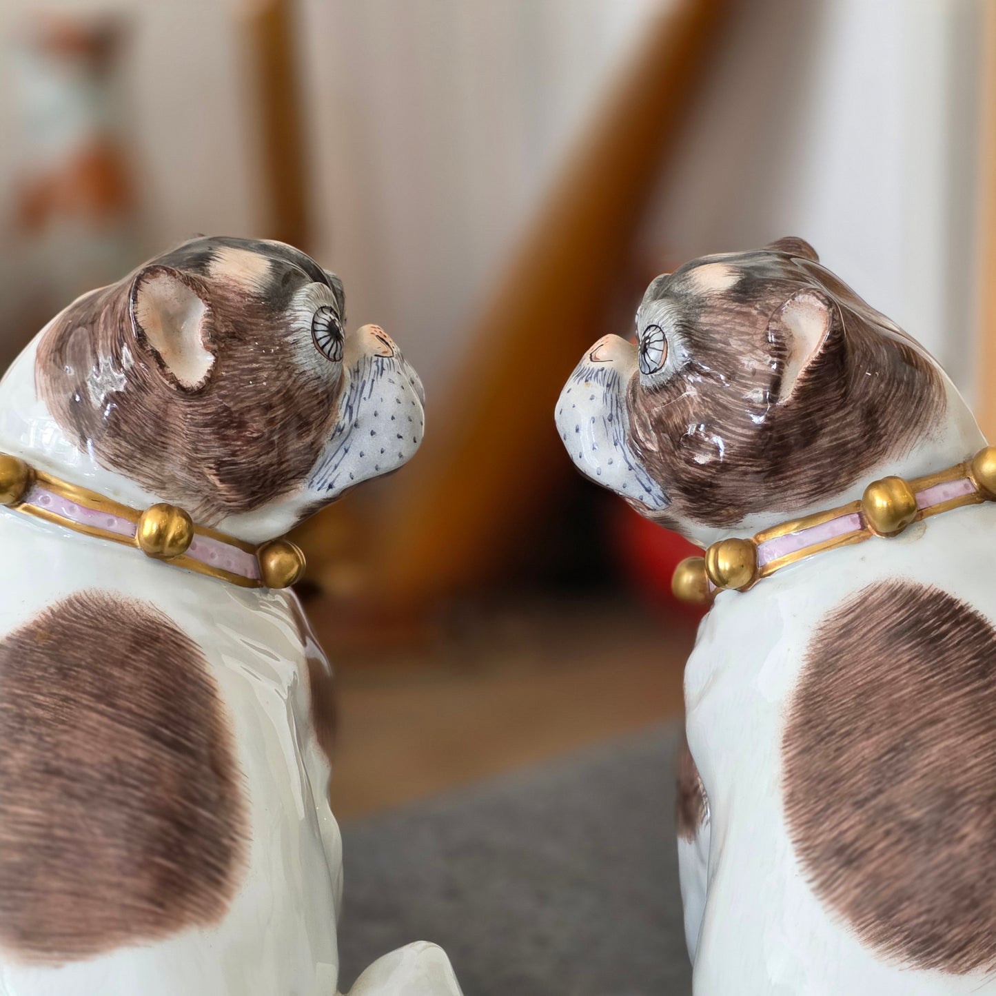 Charming Rare Pair Of Dresden Saxon Porcelain Pug Dog Figurines – Male & Female | Early 20th Century